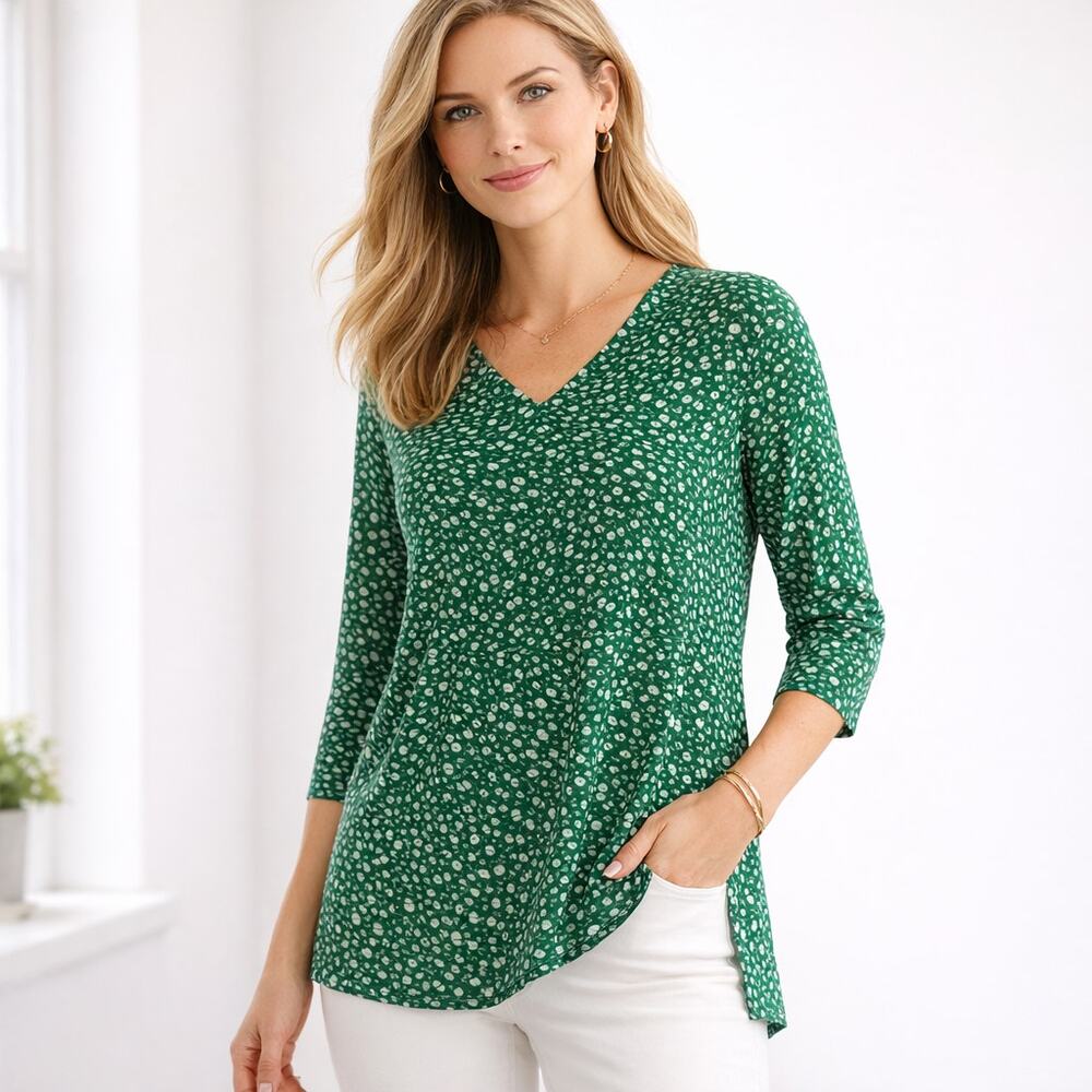 J Jill Wearever Pebble Print Womens Top Sz XLT Preppy Piping Office Lagom Artsy